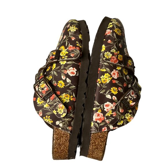 Birki's by Birkenstock Floral Clogs size kids 10 Brown Leather Adjustable Straps - Picture 8 of 11